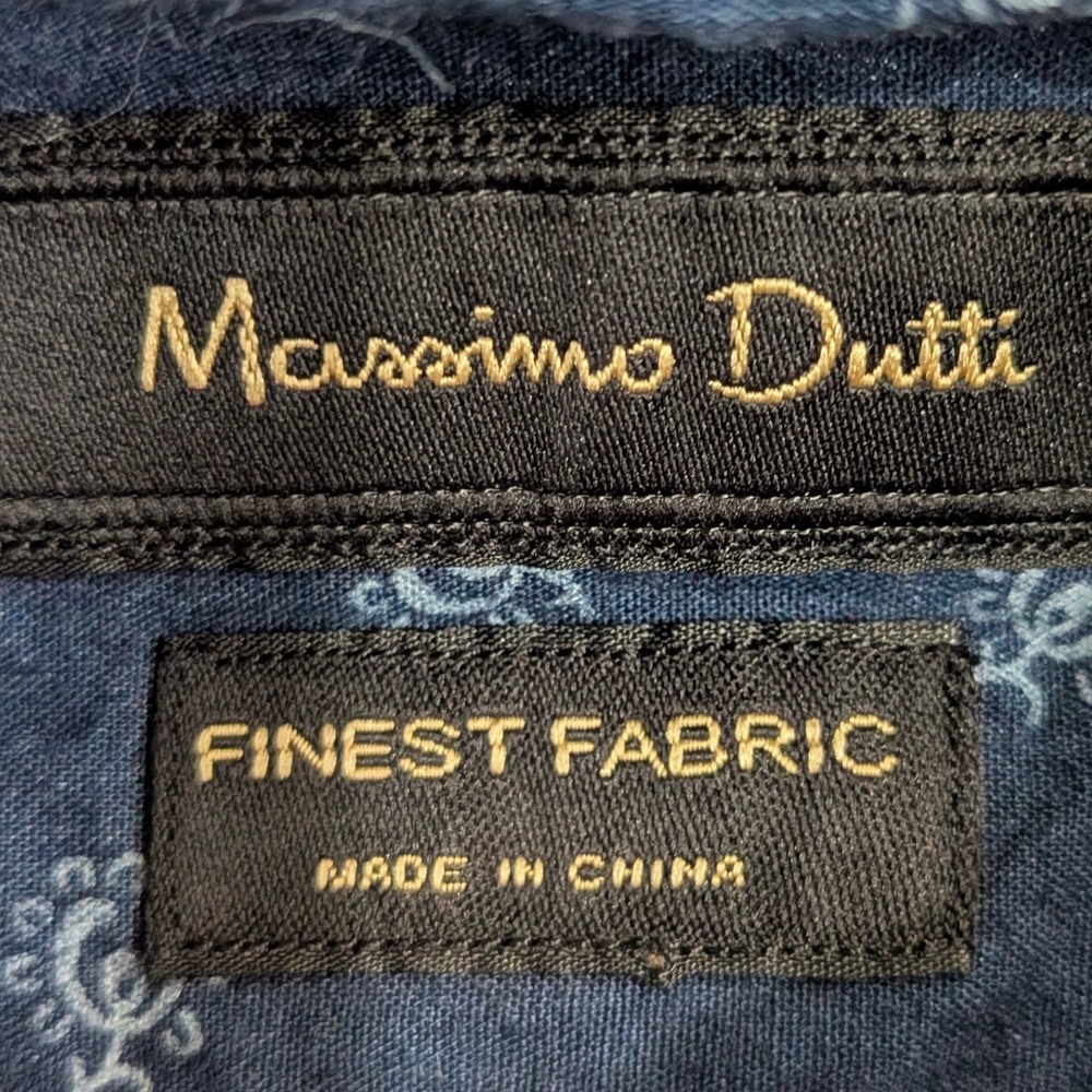 $130 Massimo Dutti Mens Navy Blue Geometric Floral Print Button Down Shirt Sz S - Picture 4 of 6